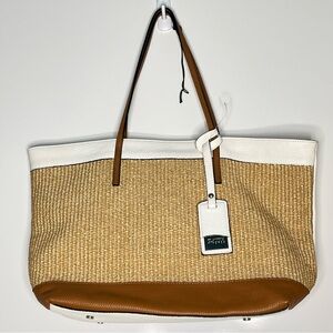 Claudia Firenze Gelsomina Italian Handmade Cuoio Bianco Straw Leather Tote